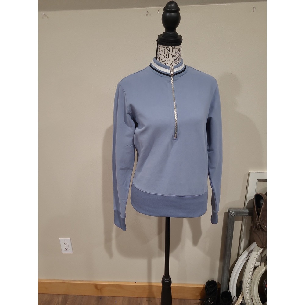 NWT Universal Standard Zoe Qtr. Zip Funnel-neck slate blue ‎ top Women SZ XS